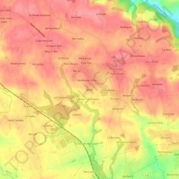Topografische kaart Bodel, hoogte, reliëf
