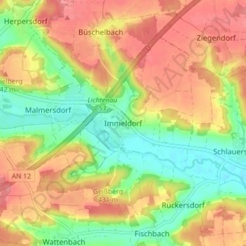 Topografische kaart Immeldorf, hoogte, reliëf