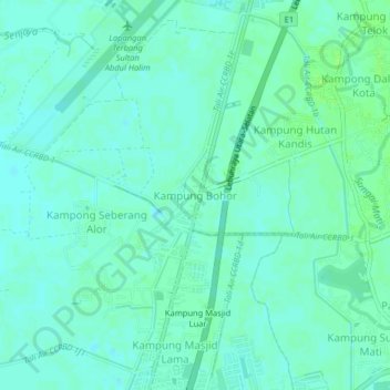 Topografische kaart Kampung Bohor, hoogte, reliëf