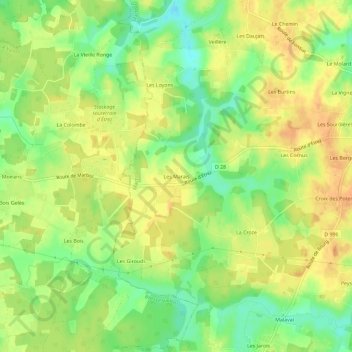 Topografische kaart Les Marais, hoogte, reliëf