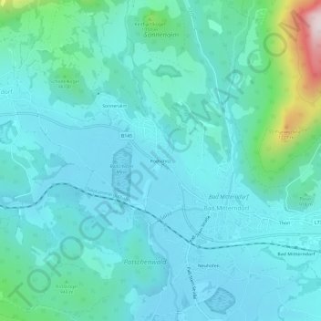 Topografische kaart Rödschitz, hoogte, reliëf