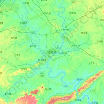 Topografische kaart 富顺县, hoogte, reliëf