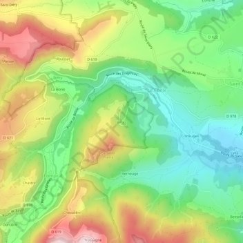 Topografische kaart Jonas, hoogte, reliëf