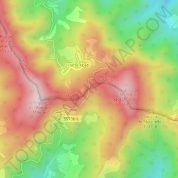 Topografische kaart Bocca Trabaria, hoogte, reliëf