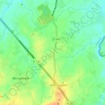 Topografische kaart Droogland, hoogte, reliëf