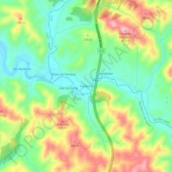 Topografische kaart Pardieiro, hoogte, reliëf