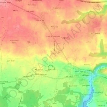 Topografische kaart Nizon, hoogte, reliëf