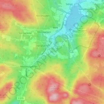 Topografische kaart Backarna, hoogte, reliëf