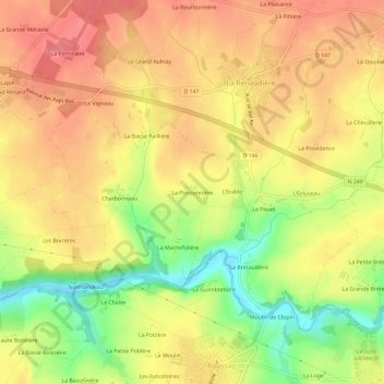 Topografische kaart La Poissonnière, hoogte, reliëf