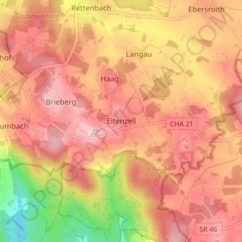 Topografische kaart Eitenzell, hoogte, reliëf