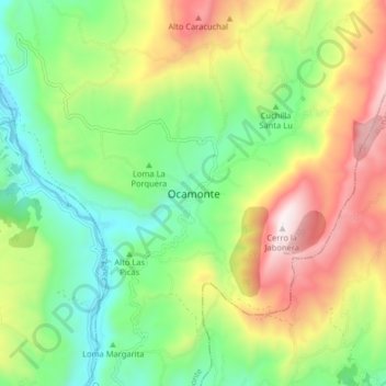 Topografische kaart Ocamonte, hoogte, reliëf
