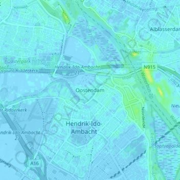 Topografische kaart Oostendam, hoogte, reliëf