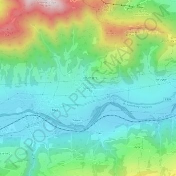 Topografische kaart Assach, hoogte, reliëf