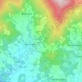Topografische kaart Ebengasse, hoogte, reliëf