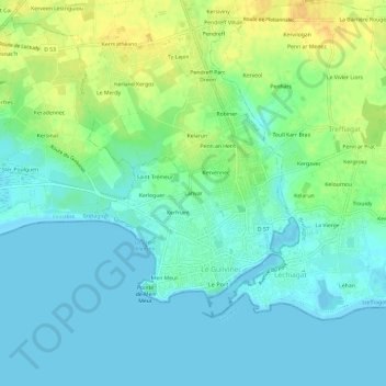 Topografische kaart Lanvar, hoogte, reliëf