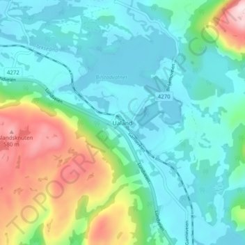Topografische kaart Ualand, hoogte, reliëf