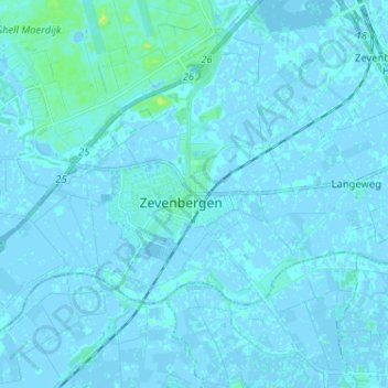Topografische kaart Zevenbergen, hoogte, reliëf