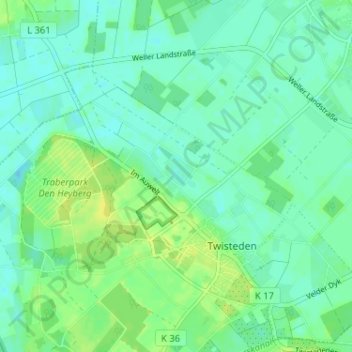 Topografische kaart Auwelt, hoogte, reliëf