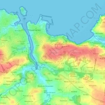 Topografische kaart Ploaré, hoogte, reliëf