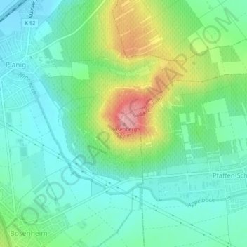 Topografische kaart Bosenberg, hoogte, reliëf