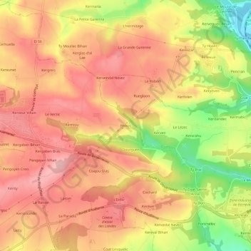 Topografische kaart Perros, hoogte, reliëf
