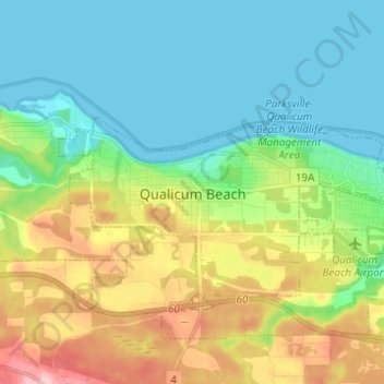Topografische kaart Qualicum Beach, hoogte, reliëf