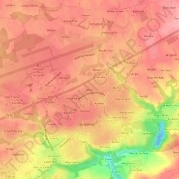 Topografische kaart Ribeuz, hoogte, reliëf
