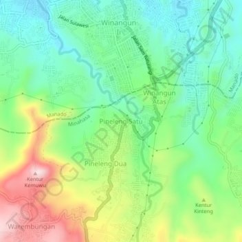 Topografische kaart Pineleng Satu, hoogte, reliëf