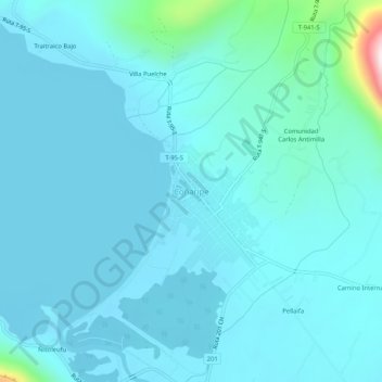 Topografische kaart Coñaripe, hoogte, reliëf
