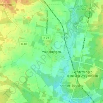 Topografische kaart Wolterdingen, hoogte, reliëf