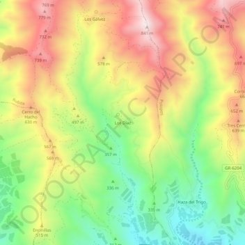 Topografische kaart Los Díaz, hoogte, reliëf