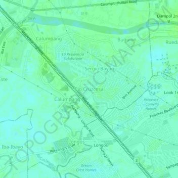 Topografische kaart Pio Cruzcosa, hoogte, reliëf
