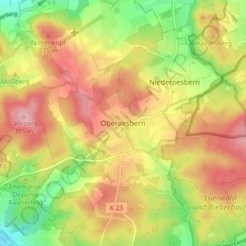 Topografische kaart Oberoesbern, hoogte, reliëf