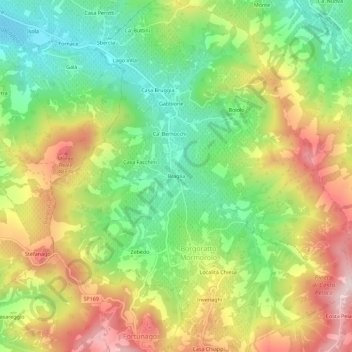 Topografische kaart Braglia, hoogte, reliëf
