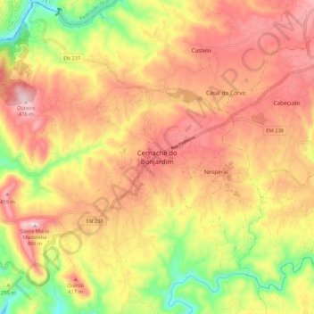 Topografische kaart Cernache do Bonjardim, hoogte, reliëf