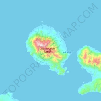 Topografische kaart Goodenough-Insel, hoogte, reliëf