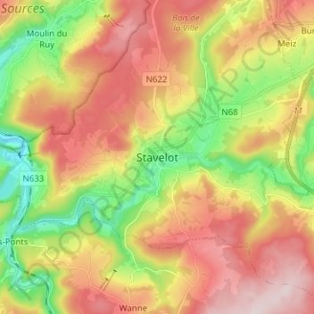 Topografische kaart Stavelot, hoogte, reliëf