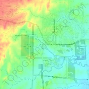 Topografische kaart Kamatis, hoogte, reliëf