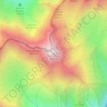 Topografische kaart Pizzo Coca, hoogte, reliëf