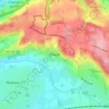 Topografische kaart Wraxall, hoogte, reliëf