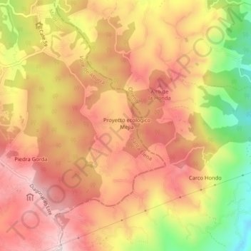 Topografische kaart Barro Blanco, hoogte, reliëf