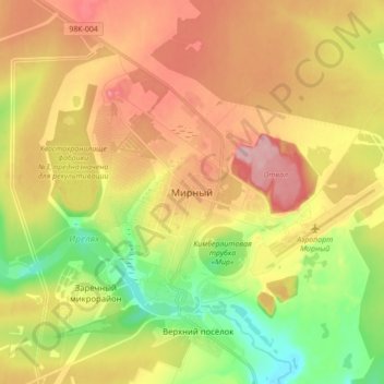 Topografische kaart Мирный, hoogte, reliëf