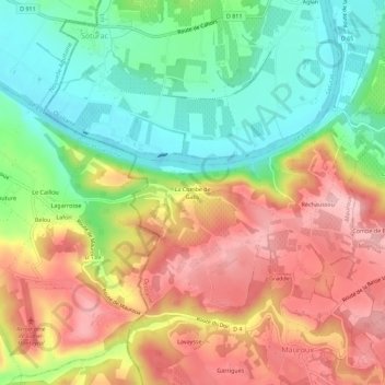Topografische kaart La Combe de Gaby, hoogte, reliëf
