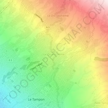Topografische kaart Le Quatorzième, hoogte, reliëf