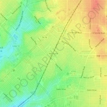Topografische kaart Reinhardt, hoogte, reliëf