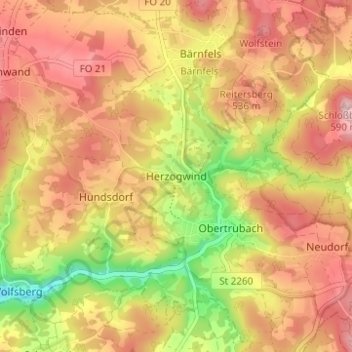 Topografische kaart Herzogwind, hoogte, reliëf