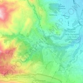 Topografische kaart La Buitrera, hoogte, reliëf