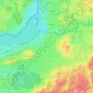 Topografische kaart Urspring, hoogte, reliëf
