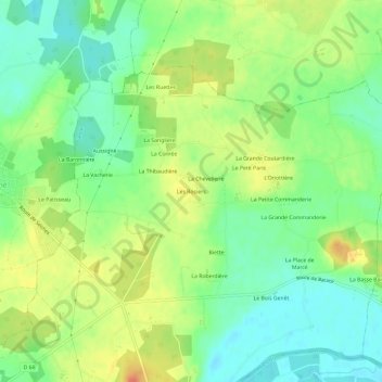 Topografische kaart Les Rosiers, hoogte, reliëf