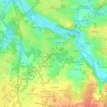 Topografische kaart La Bourelière, hoogte, reliëf